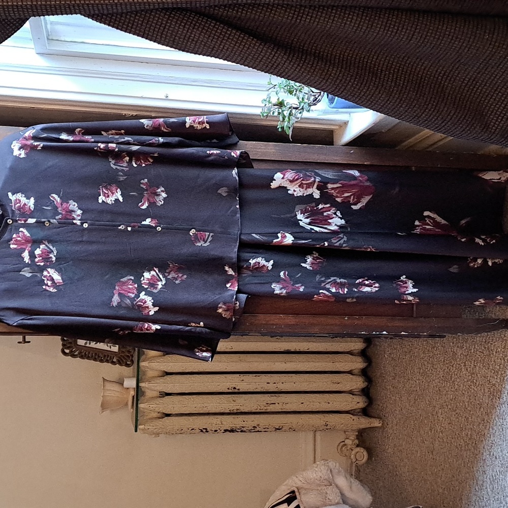 Vince size XS jacket size S sleeveless midi/maxi dress 100% silk black floral